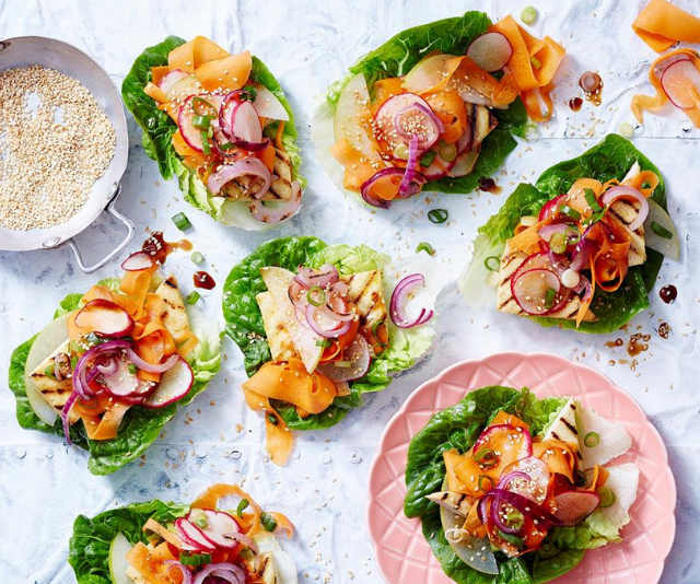 Tofu and carrot kimchi lettuce wraps
