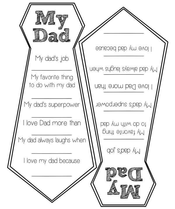 Outline image of two neck tie shapes, with My Dad witten at the top and a list of things kids like about their dad
