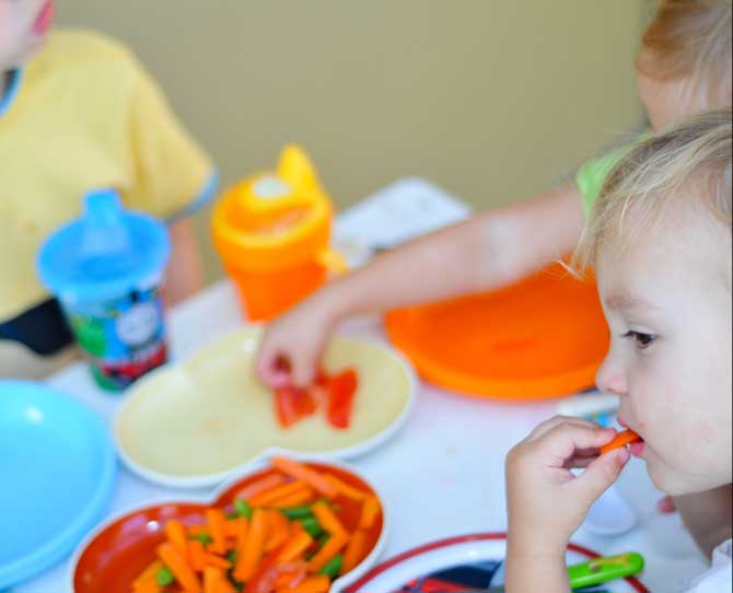 Steamed carrot sticks as as a finger food