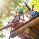 School camp checklist. Children on high ropes course.