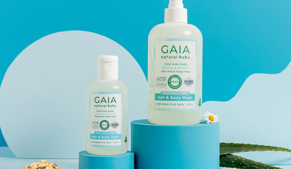 GAIA Natural Baby Hair & Body Wash lifestyle shot