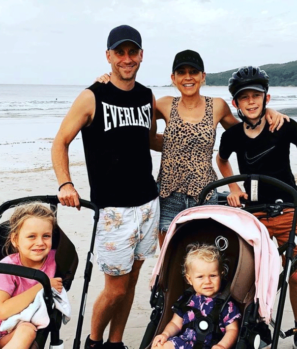 Carrie Bickmore with family, bugaboo pram