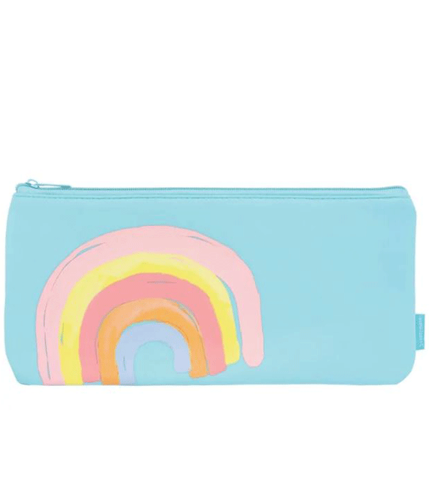 Officeworks Studymate medium single zip pencil case rainbow, $3.98