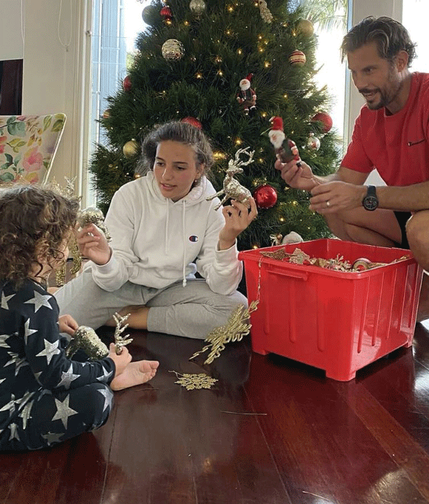 Sam Wood Christmas 2019 with daughters Eve and Willow.