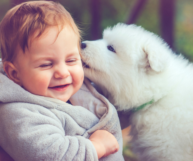 baby with puppy