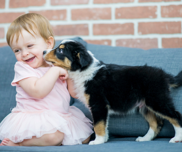 baby with puppy