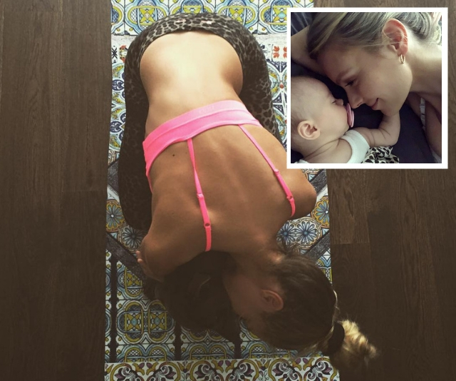 Jennifer Hawkins doing yoga with her “yoga buddy”, daughter Frankie is too adorable for words