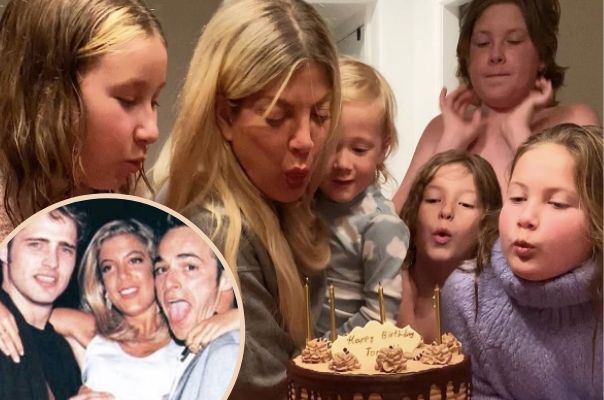 Tori Spelling celebrates 47th birthday with her five kids and shares a 90210 throwback