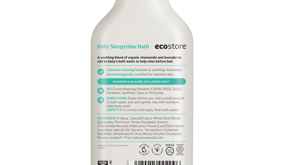 ecostore Baby Sleepytime Bath back packaging