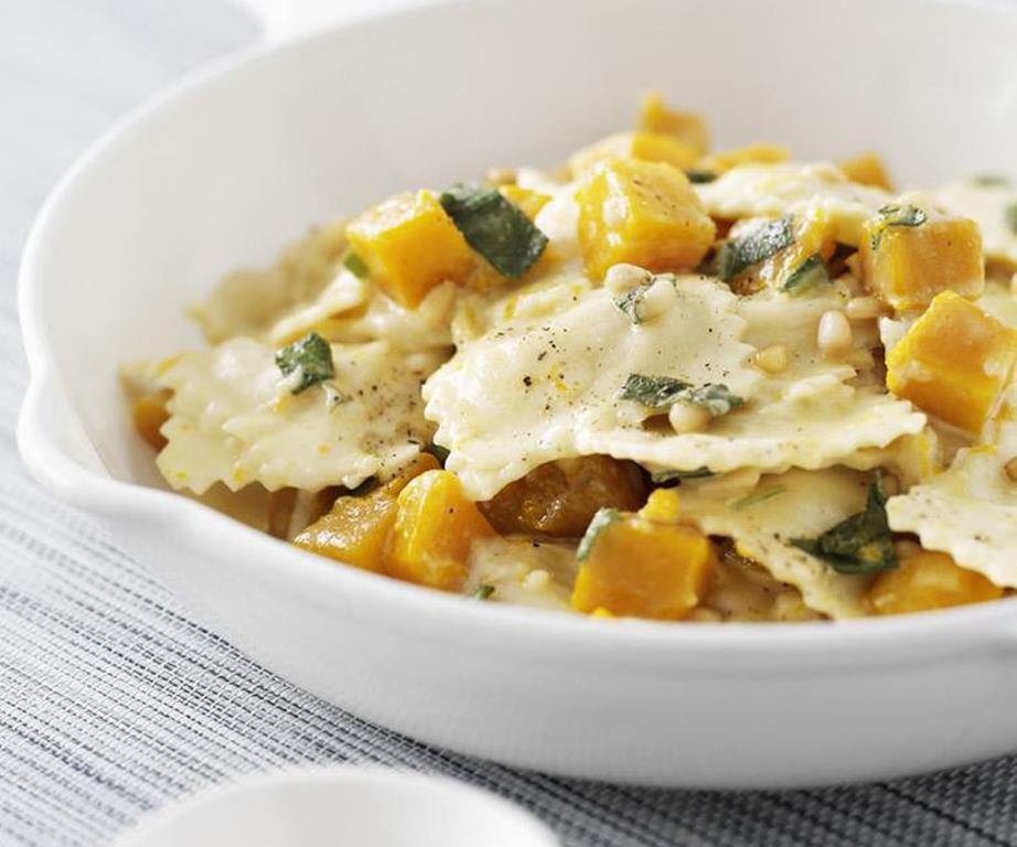 Ricotta ravioli with pumpkin and sage sauce