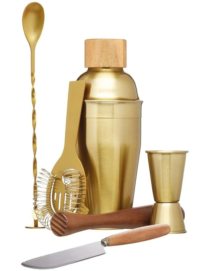 BarCraft Brass Cocktail Gift Boxed 6 Piece Set