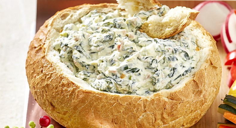 Creamy Spinach Bacon Dip in a Cob Loaf