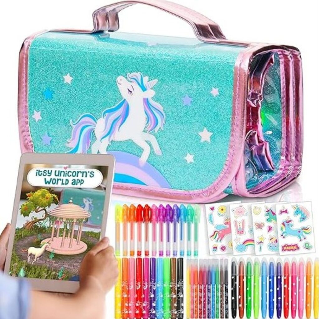 Amitié Lane Unicorn Toys for Girls Scented Markers Set - Unicorn Pencil Case - Unicorn Gifts For Girls 6-8, For Art and Craft Colouring - Incl Augmented Reality App