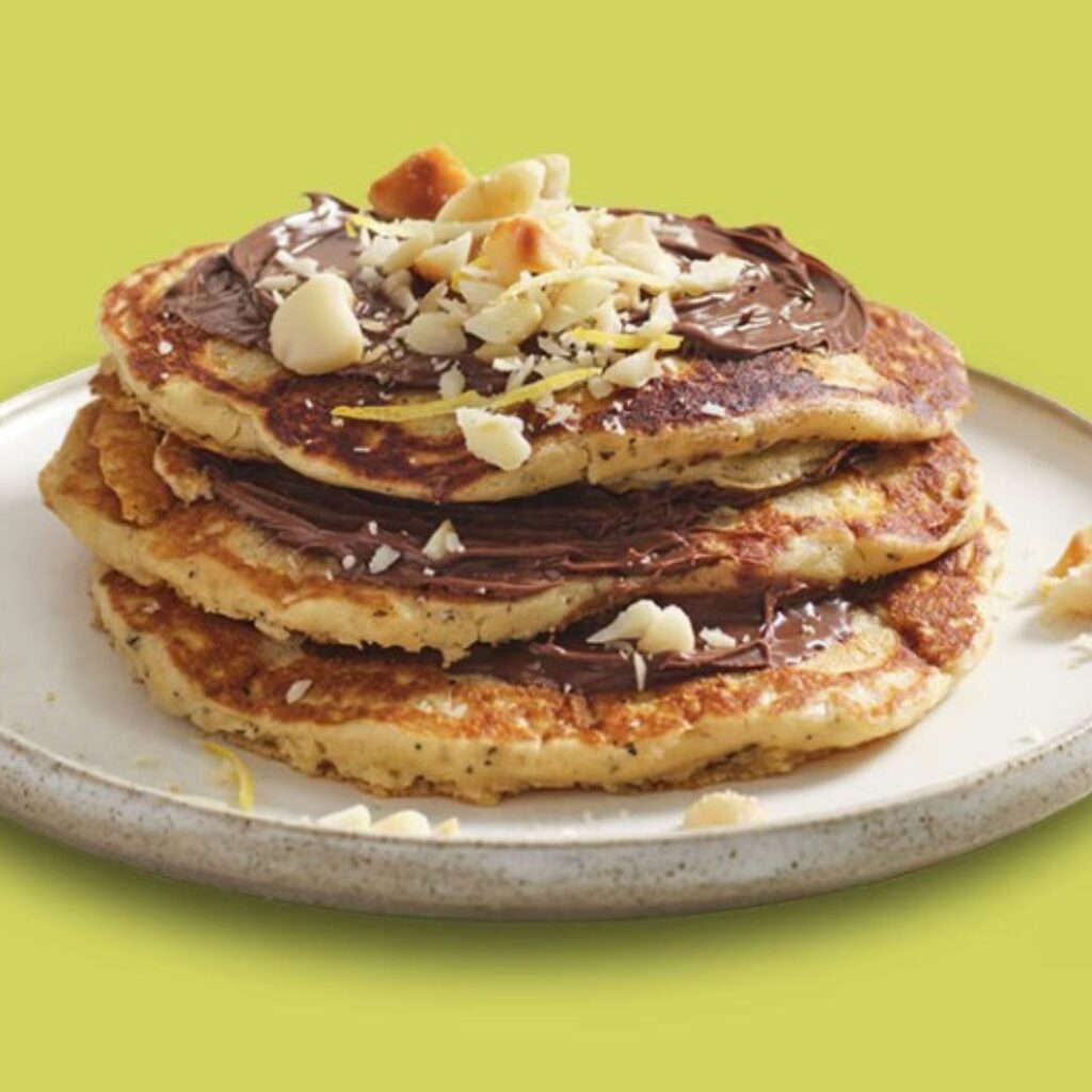 Lemon Myrtle & Macadamia Buttermilk Pancakes with Nutella