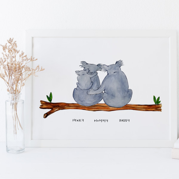 Personalised koala family portrait print