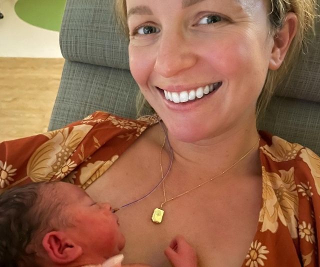 Baby joy! Becky Miles welcomes her first child