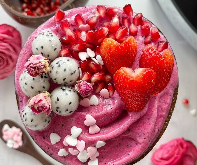 Mothers Day Smoothie Bowl with heart strawberries