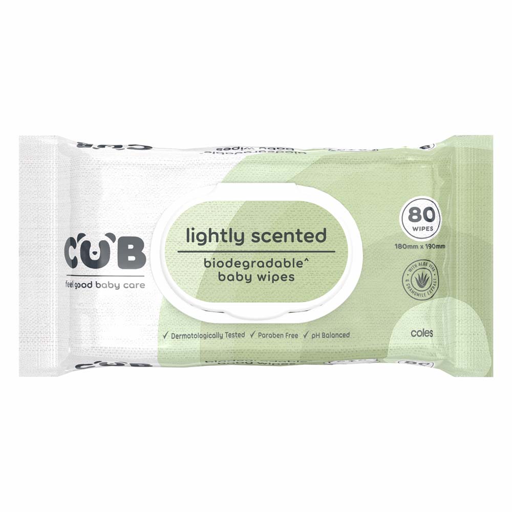 CUB Biodegradable Lightly Scented Baby Wipes 80 Pack