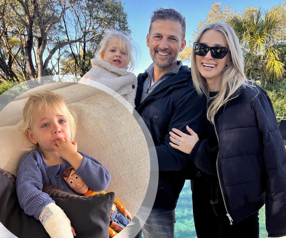Tim Robards and Anna Heinrich rush injured one-year-old daughter Elle to hospital