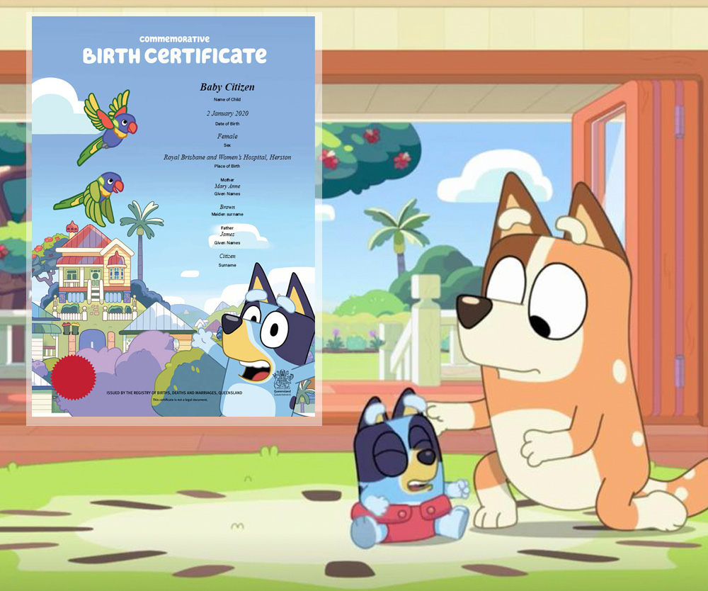 Wackadoo! Commemorative Bluey Birth Certificates available for thousands of Australians