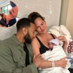 Chrissy Teigen and John Legend with their newborn baby boy Wren