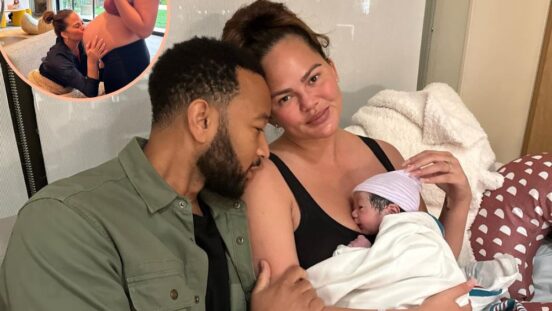 Chrissy Teigen and John Legend with their newborn baby boy Wren