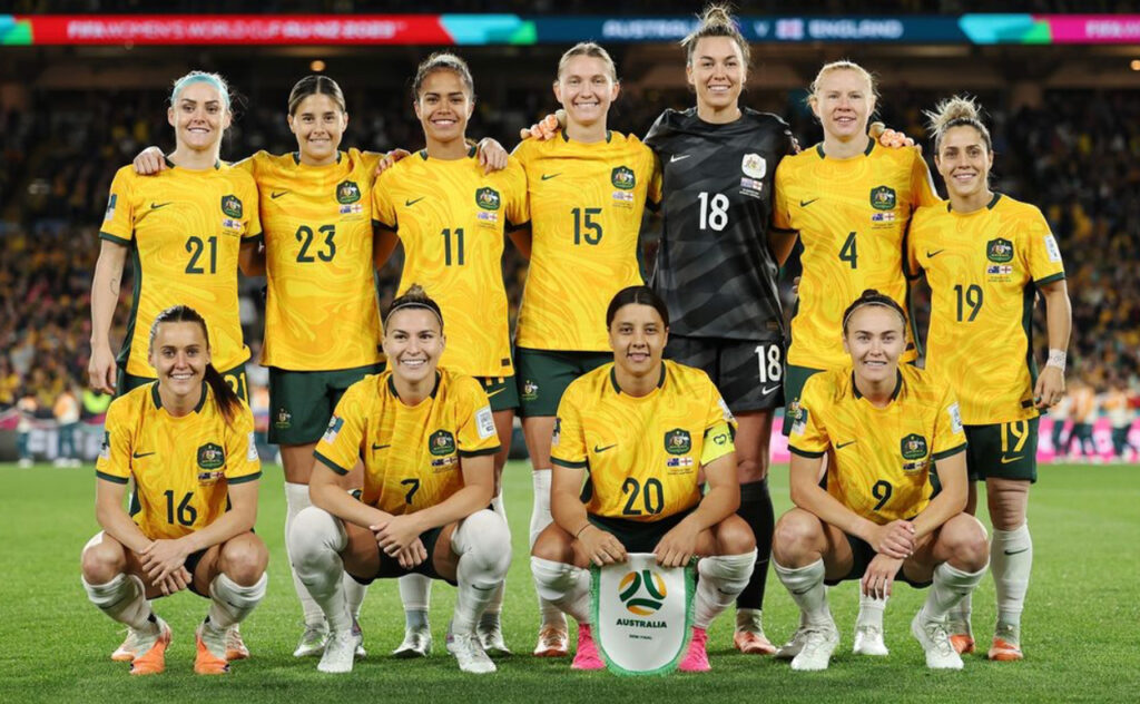Matildas 2023 World Cup Finals Team on the field before the game.