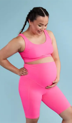 Neon pink maternity pink biker shorts