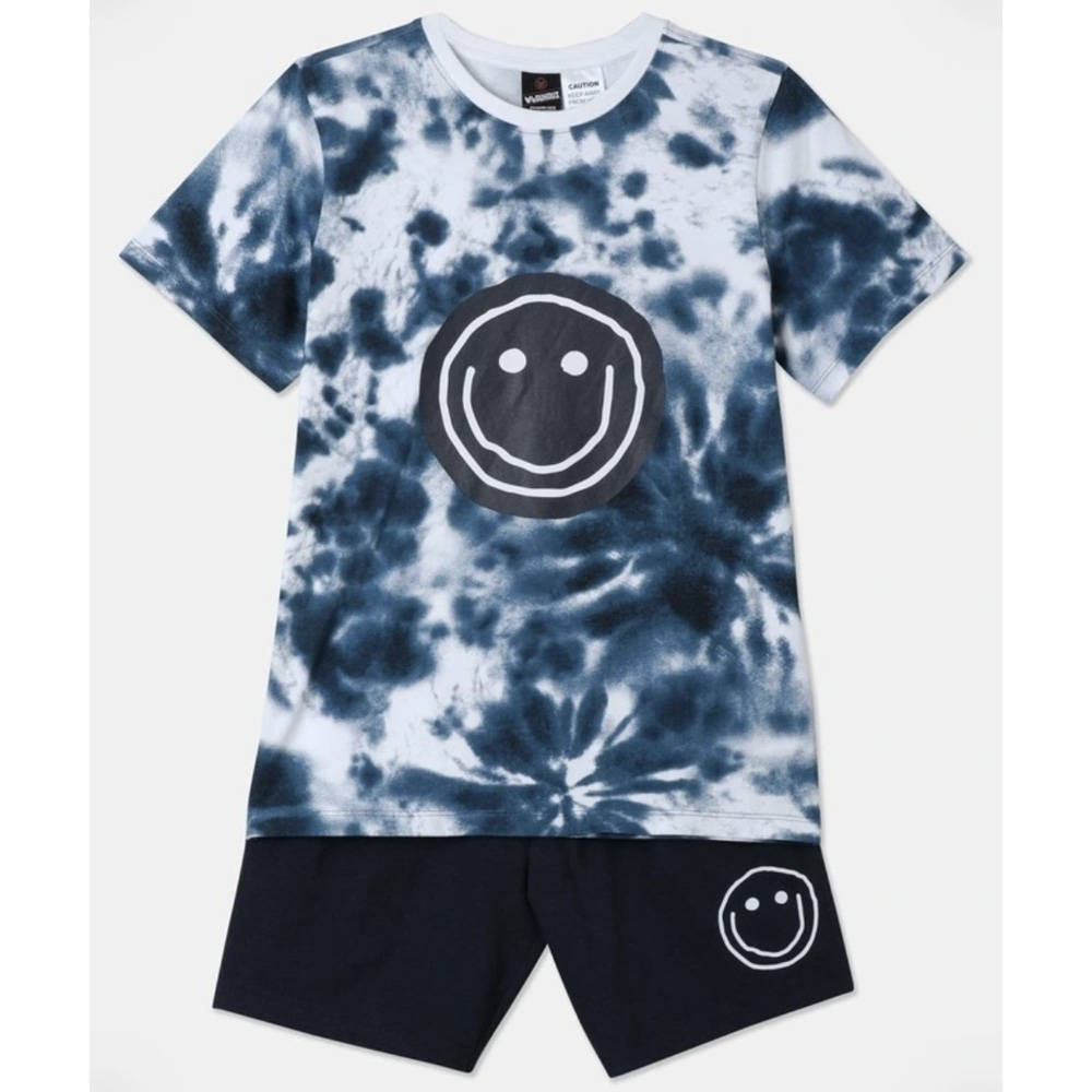 Essential Smiley Tie Dye Pyjama Set in Navy