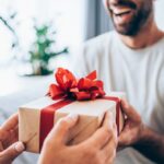 Man receiving a gift for valentine's day