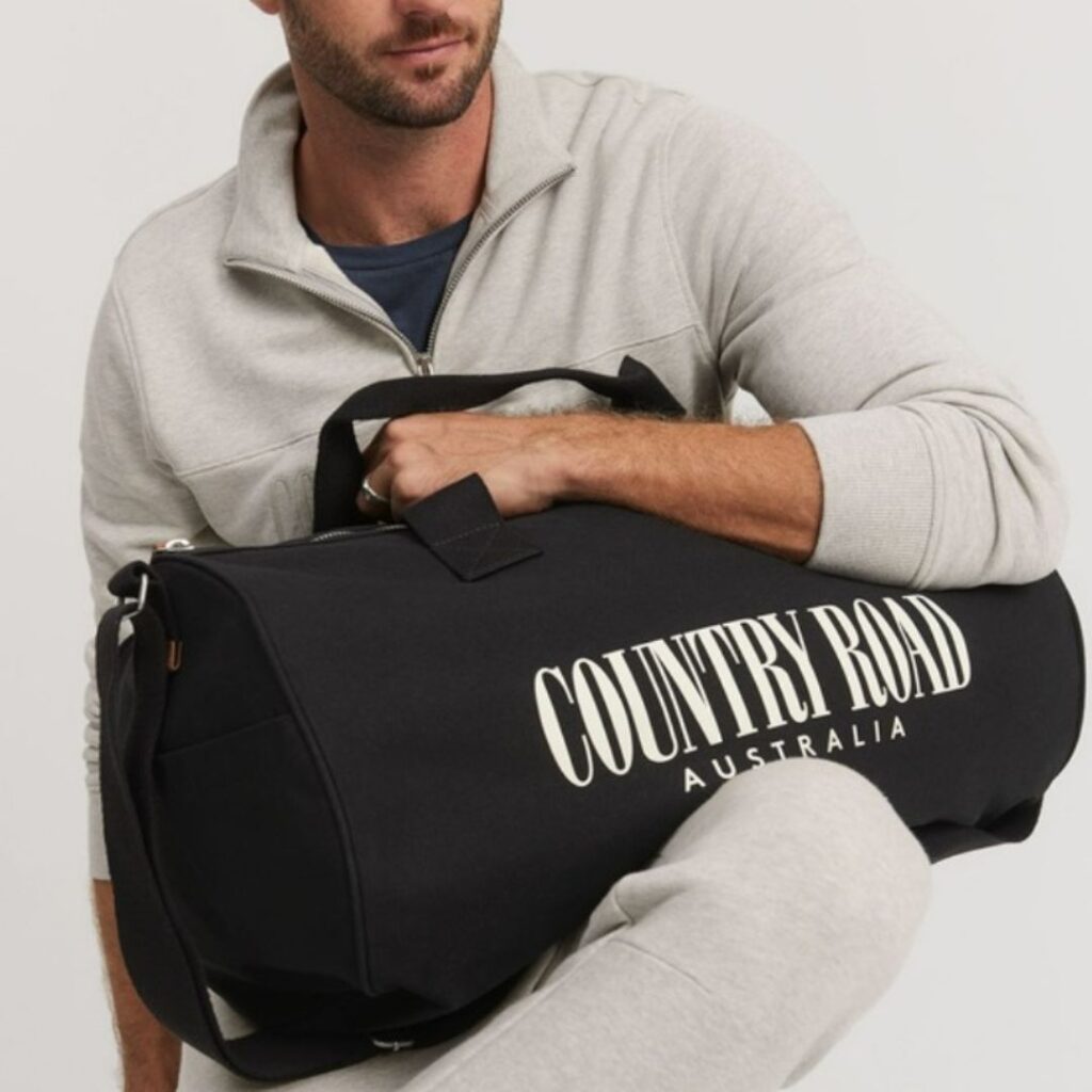 Organically grown cotton heritage duffle bag, $99.95, Country Road