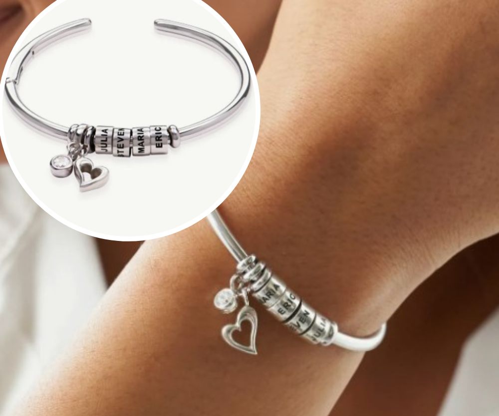 MYKA Linda Open Bangle Bracelet with Beads in Silver