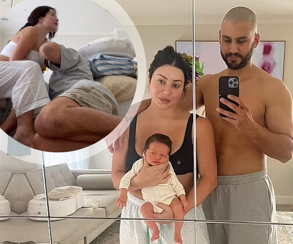 Ouch! Michael Brunelli helps Martha Kalifatidis with a common new mum problem