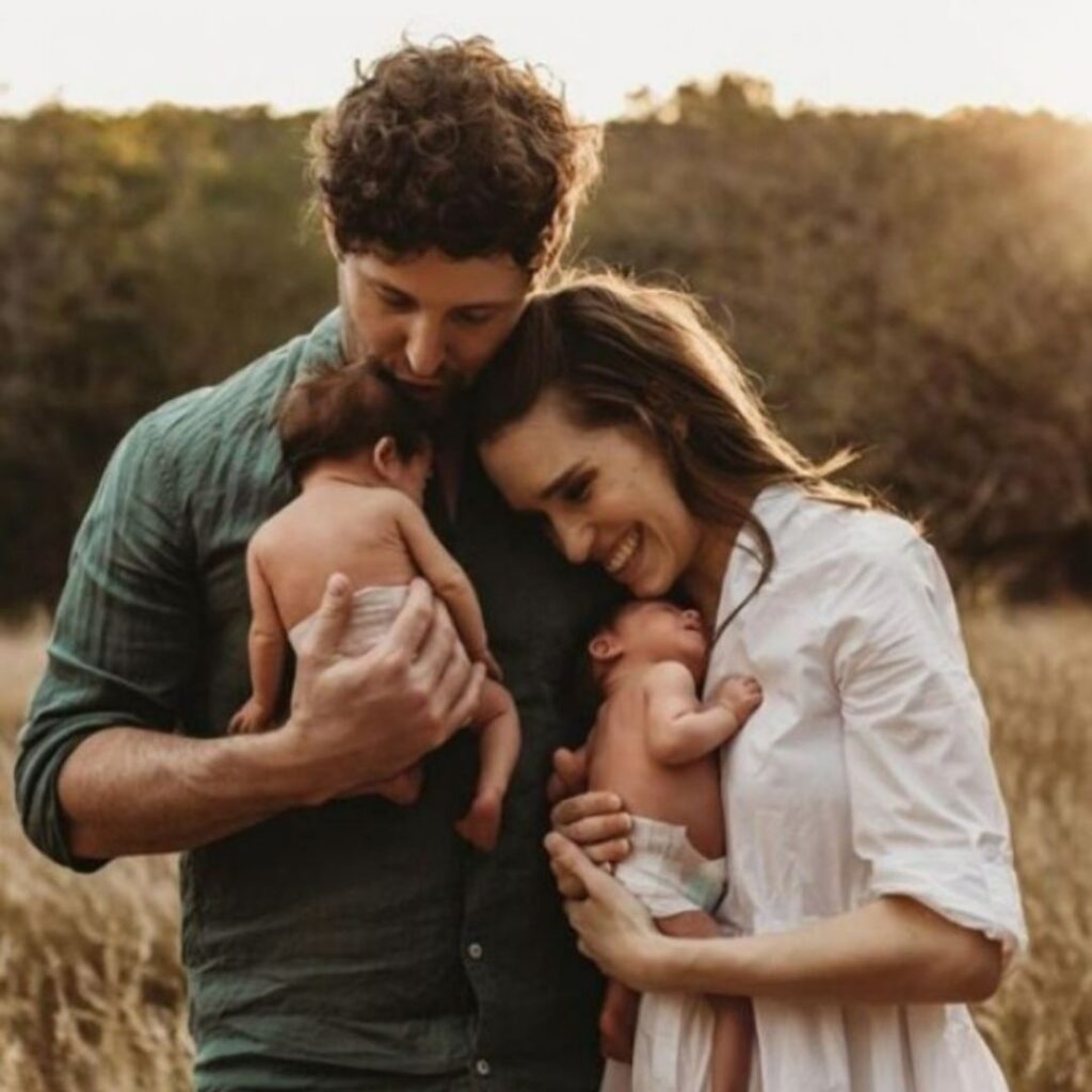 Lachy Gillespie and Dana Stephensen with their newborn twin girls