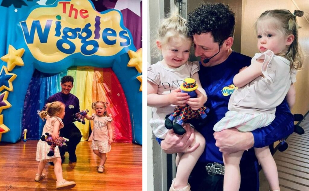 Lulu and Lottie join Lachy Wiggle Gillespie on The Wiggles stage