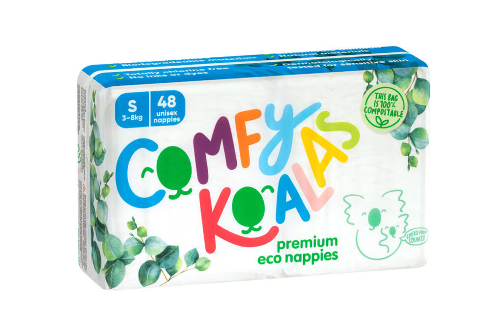 Colourful box of Comfy Koalas nappies