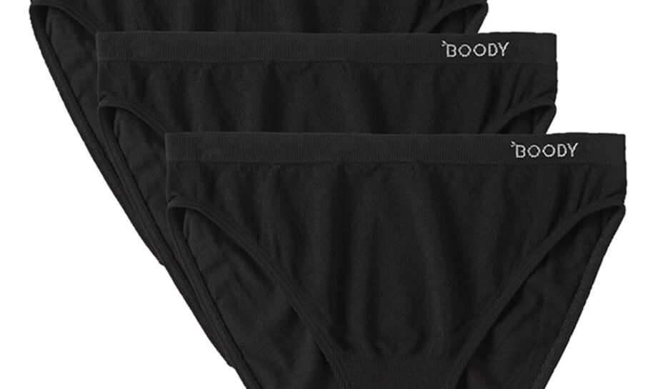Three pack of black, bamboo bikini undies by Boody