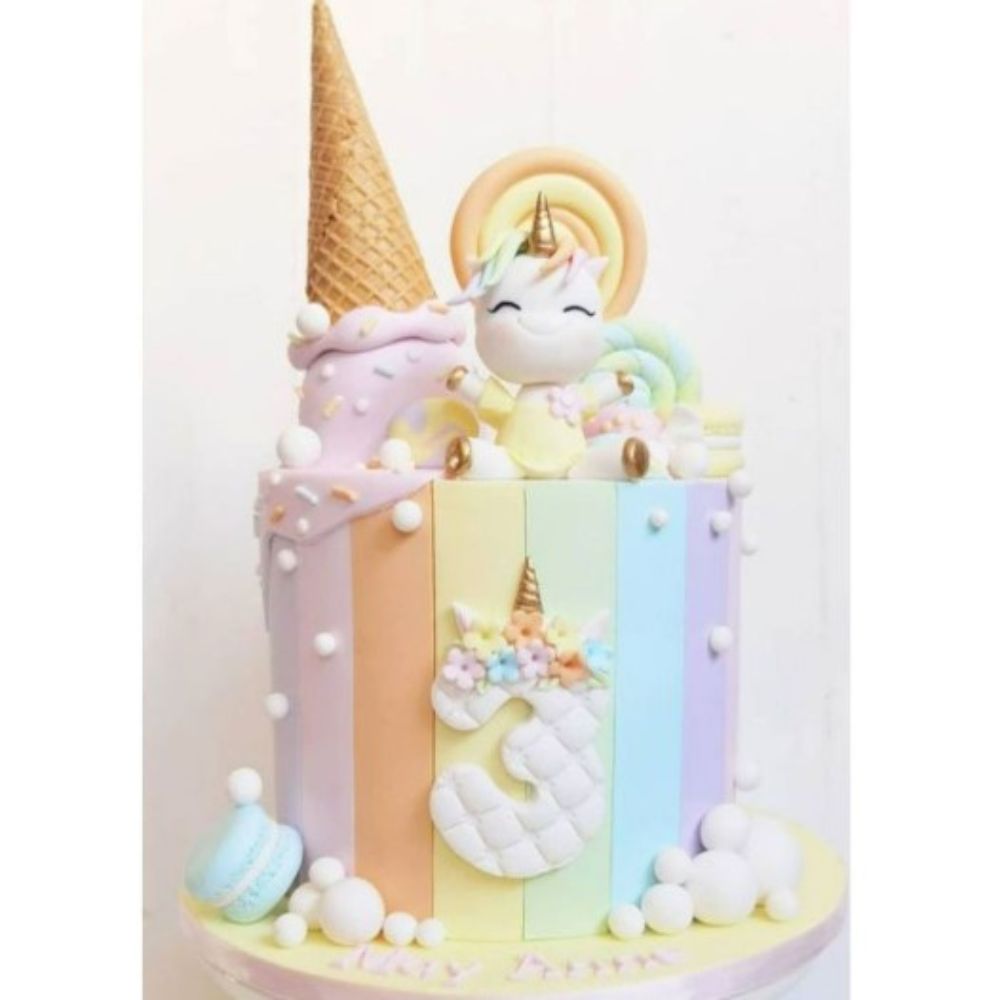 Rainbow ice-cream cone unicorn cake