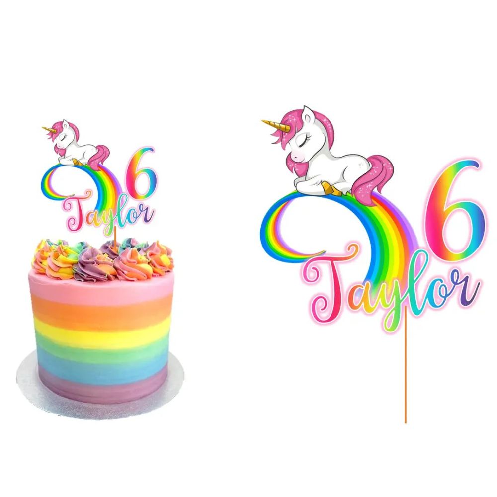 UNICORN RAINBOW CAKE TOPPER PERSONALISED