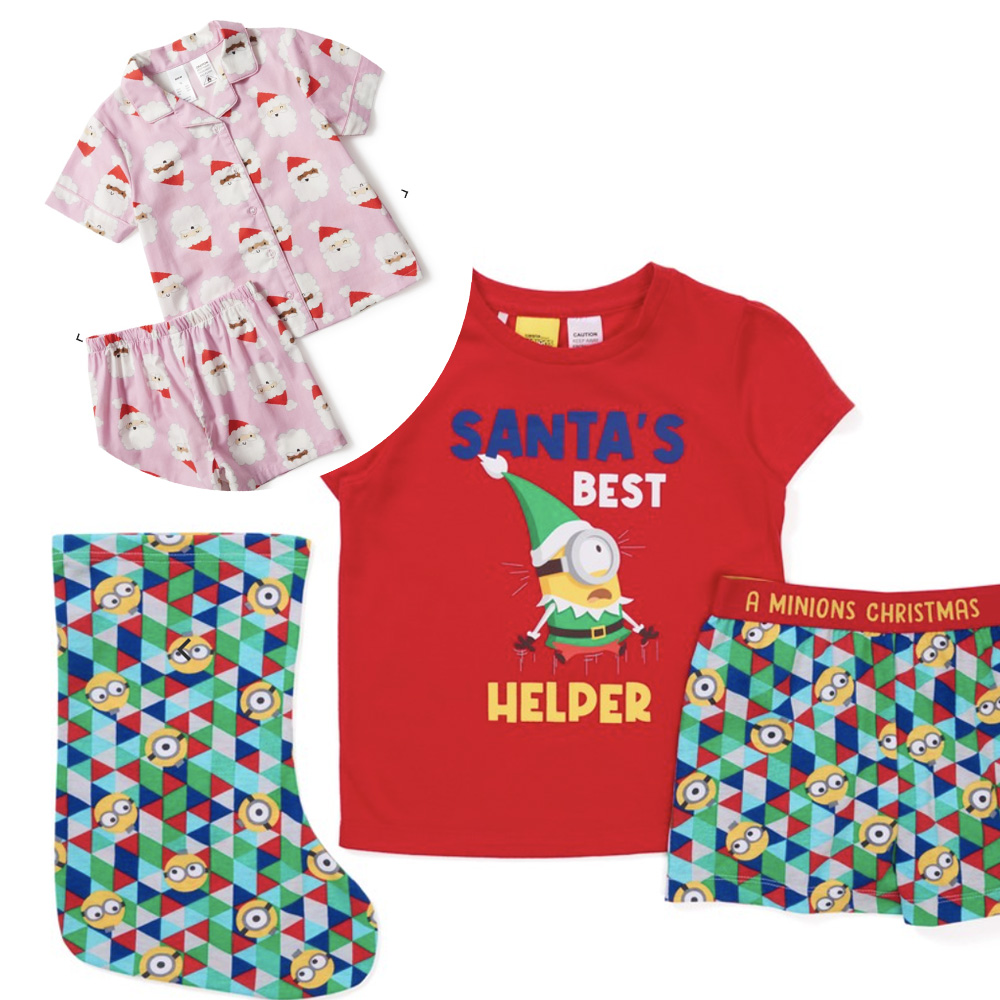 A range of kids' Chrsitmas pyjamas including Minions from Despicable Me