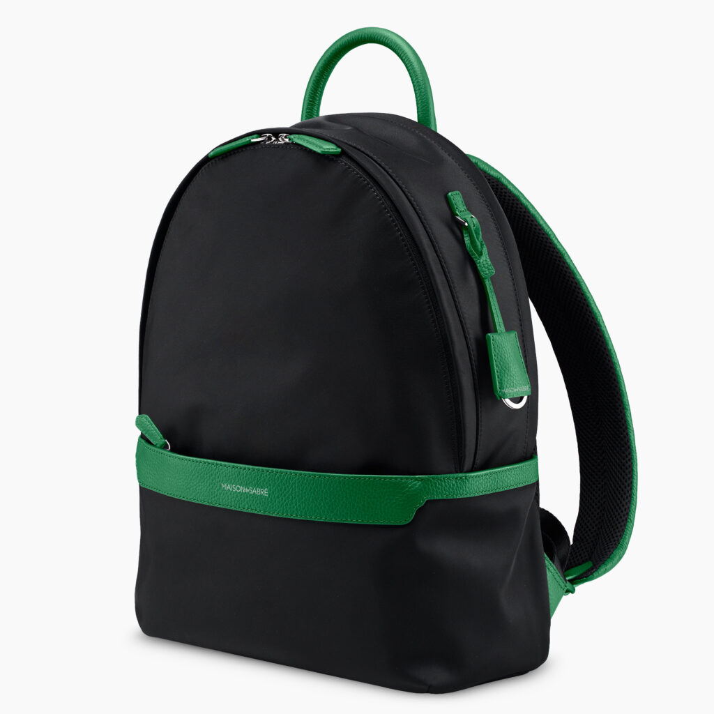 Maison de Sabre black nylon backpack with green trimmings