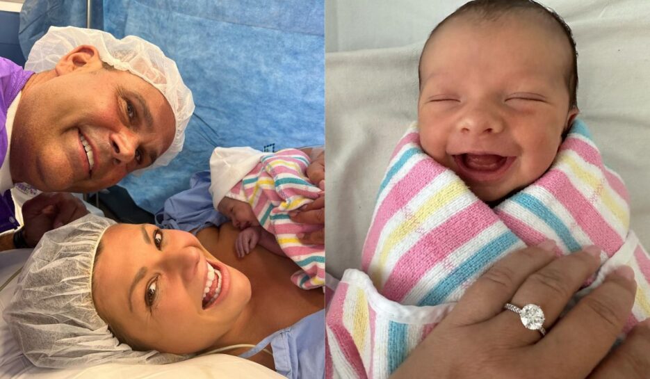 Hospital photos of Gabrille Boyle, her partner and their newborn baby