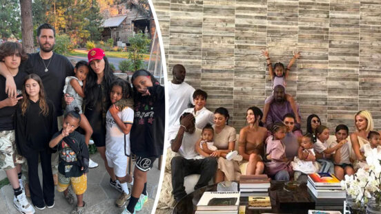 Scott Disick, Kim Kardashian and children SPLIT SCREEN with an image of Kris Jenner and family