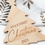 Personalised Christmas tree shaped hanging ornament made from wood
