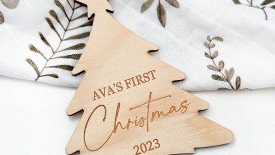 Personalised Christmas tree shaped hanging ornament made from wood