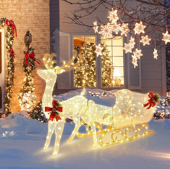 6 FT Christmas Reindeer & Santa’s Sleigh from Amazon