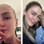 Steph Claire Smith crying and with her son, Harvey