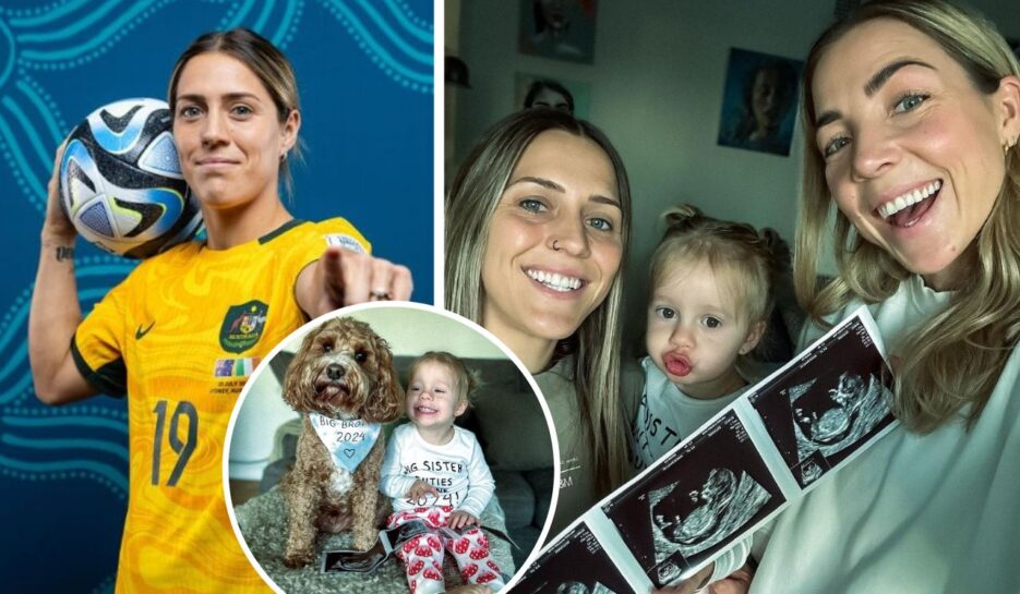 Katrina Gorry in Matildas; Katrina Gorry's daughter and dog pregnancy announcment; with fiancée Clara Markstedt sharing ultrasound image. 