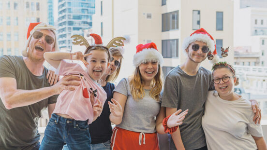 Australian family taking christmas portrait.