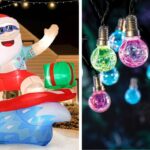 Outdoor inflatable santa and colourful crackle outdoor lights